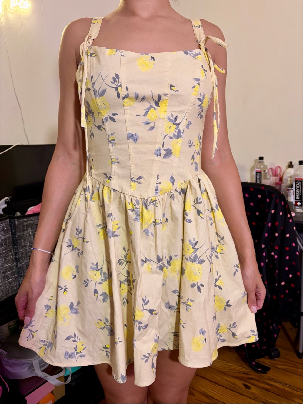 Zara Yellow Floral Tie Strap Mini Dress | Cottagecore | Sundress